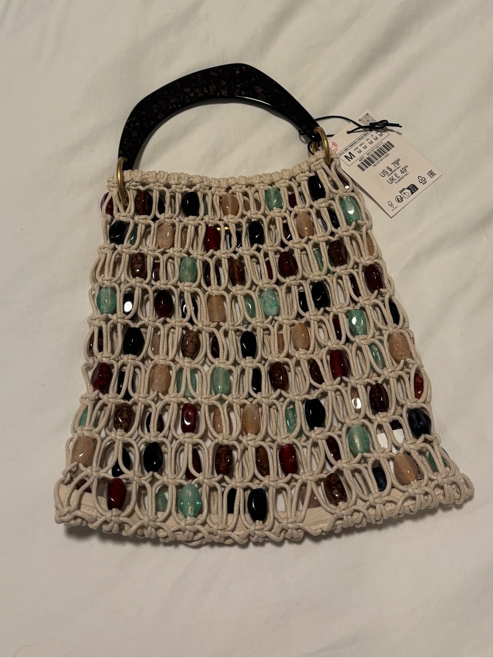 Zara Beaded Mesh Bag with marble handle